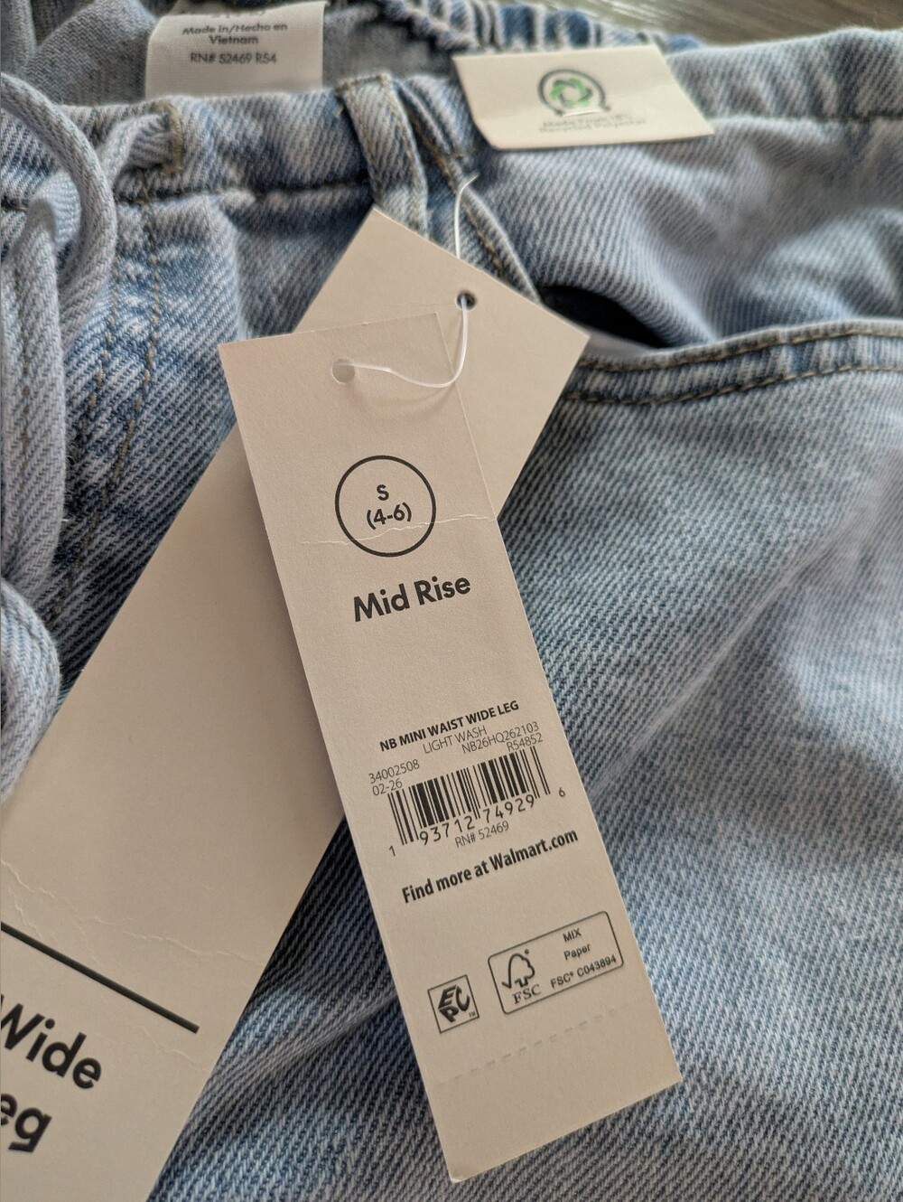 No Boundaries Mid Rise Wide Leg Tie Front Elastic Mini Waist Light Denim Jeans - Picture 4 of 6